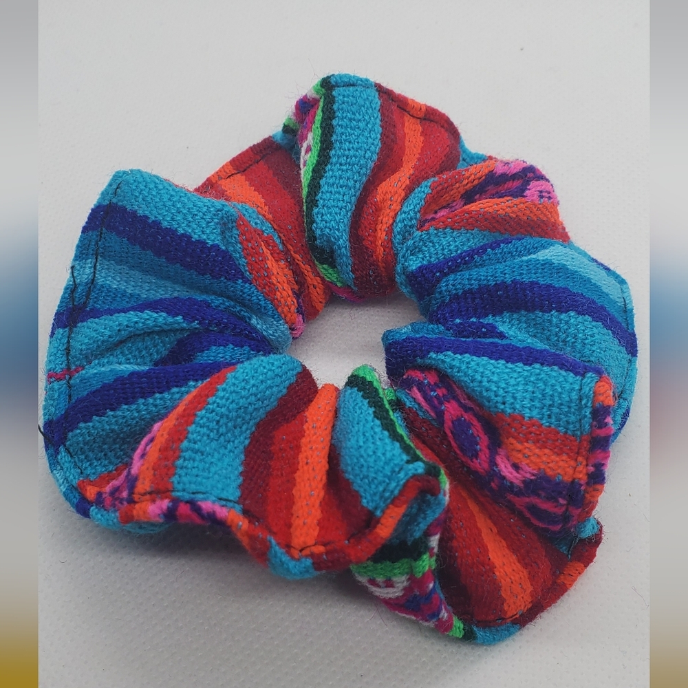 Peruvian Vibrant Multicolor Woven/Manta Hair Scrunchie